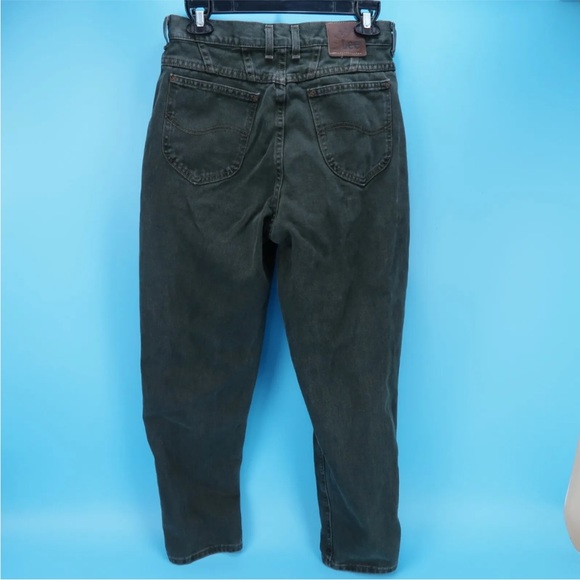 Vintage Lee Riveted High Rise Mom Jeans Size 14 Petite Olive Green 80's 90s - Picture 3 of 4